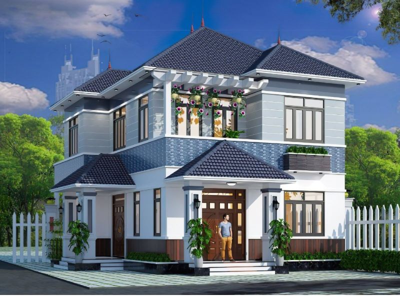 Hình khối vuông vức linh hoạt sử dụng cho mẫu nhà 2 tầng 6 phòng ngủ