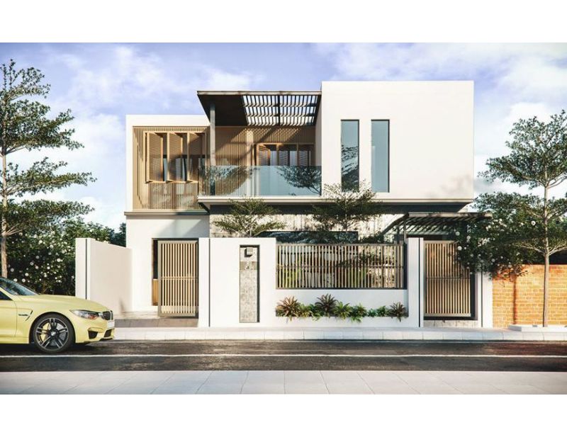 Nhà 2 tầng 6 phòng ngủ hiện đại với vật liệu xây dựng cao cấp