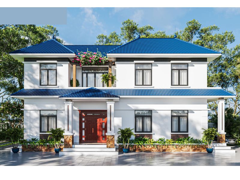 Sử dụng gam màu trẻ trung tươi sáng trong mẫu nhà 2 tầng 6 phòng ngủ