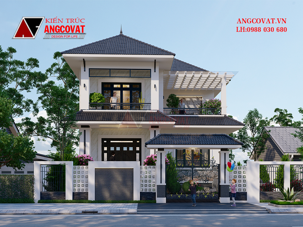Phối cảnh 2: Ngoại thất mẫu nhà 2 tầng 6 phòng ngủ đẹp nhất