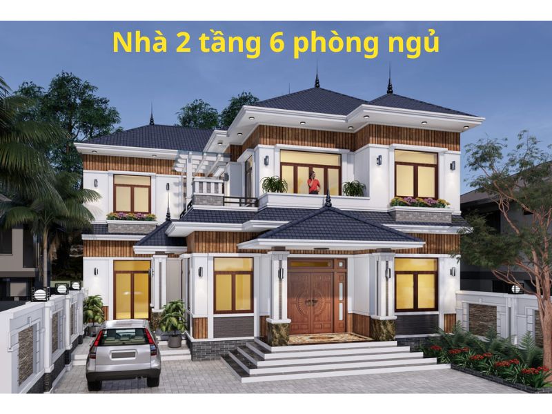 Mẫu nhà 2 tầng 6 phòng ngủ mái Nhật tân cổ điển đẹp
