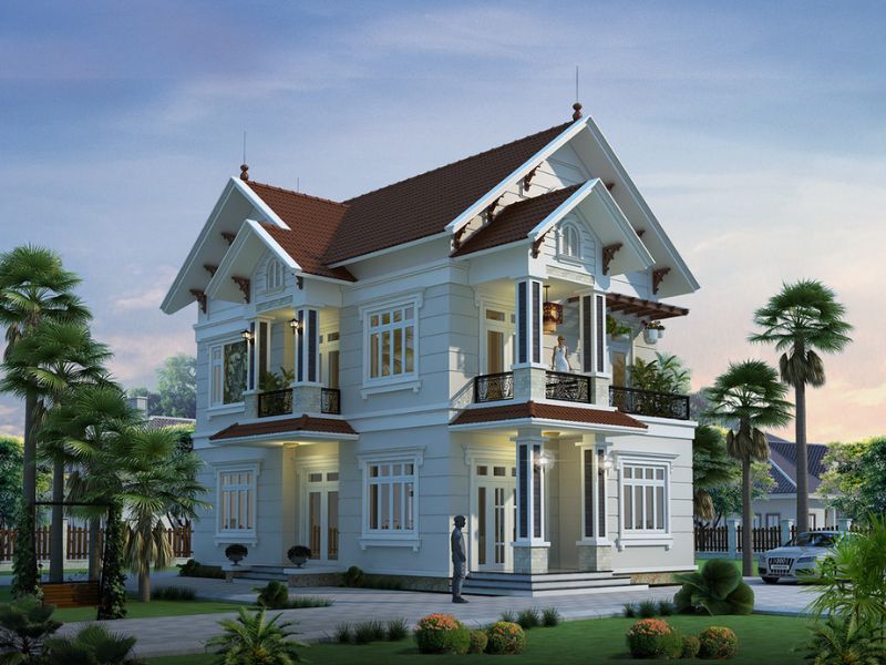 Tham khảo mẫu nhà 2 tầng 6 phòng ngủ mái Thái giật cấp 