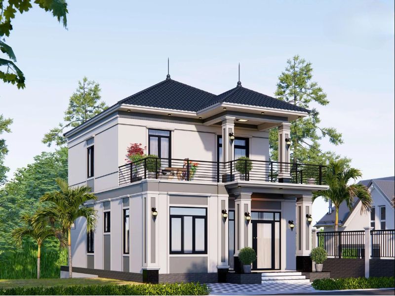 Xây nhà mái Nhật 2 tầng 8x11 có sân vườn xanh mát