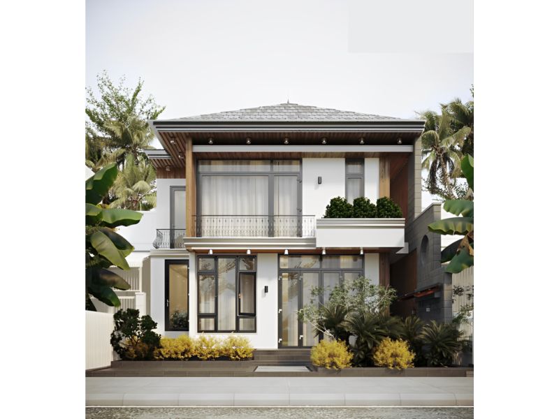 Tham khảo thiết kế nhà mái Nhật 2 tầng 8x11 hiện đại 
