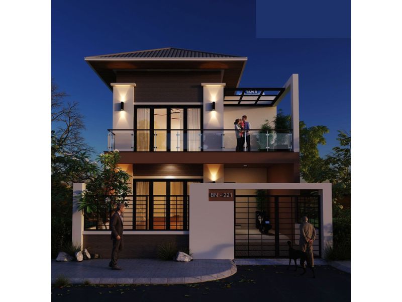 Hình ảnh lung linh của ngôi nhà mái Nhật 2 tầng khi màn đêm buông xuống