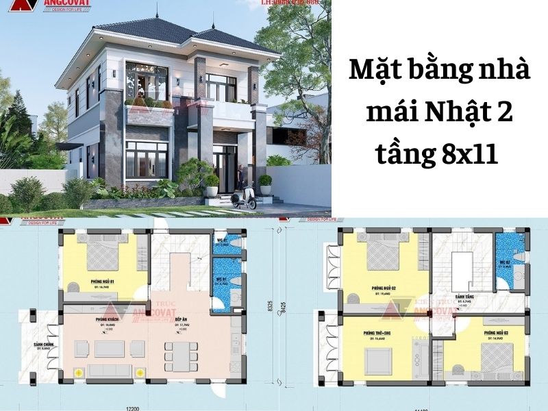 Gợi ý cách bố trí mặt bằng nhà mái Nhật 2 tầng 8x11 khoa học