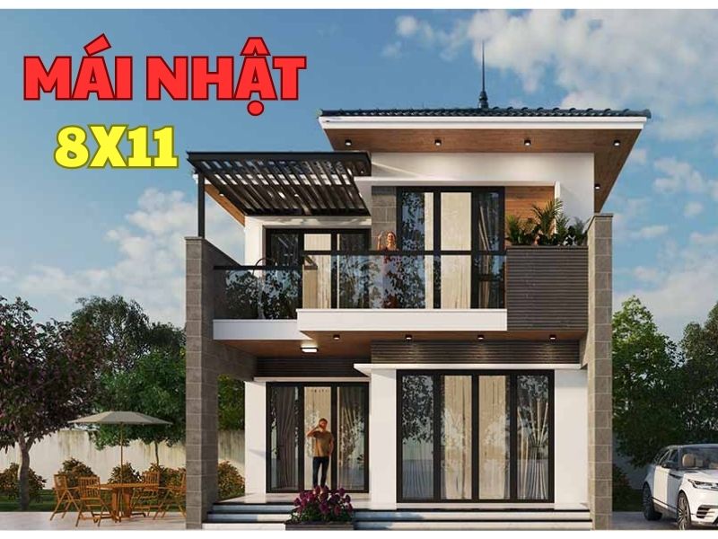 Thiết kế nhà mái Nhật 2 tầng 8x11 phong cách hiện đại