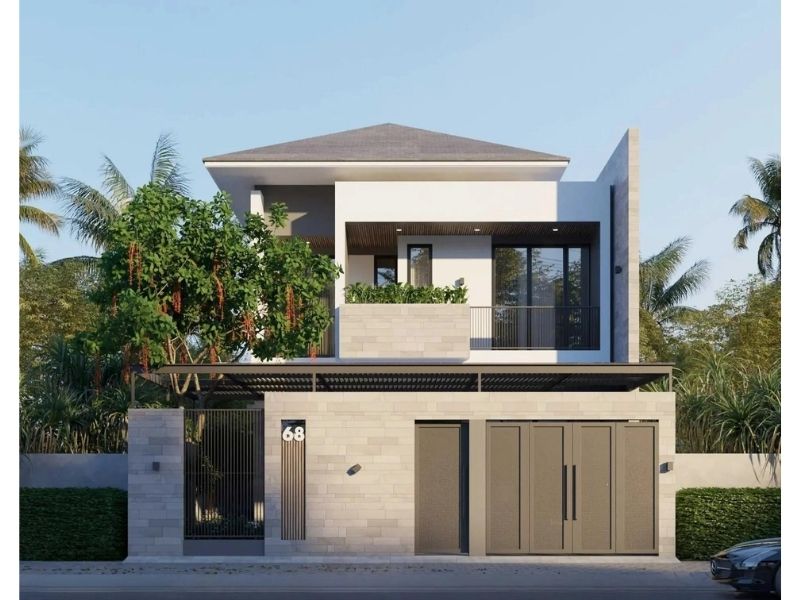 Xây nhà 2 tầng mái Nhật mặt tiền 8m ở thành phố