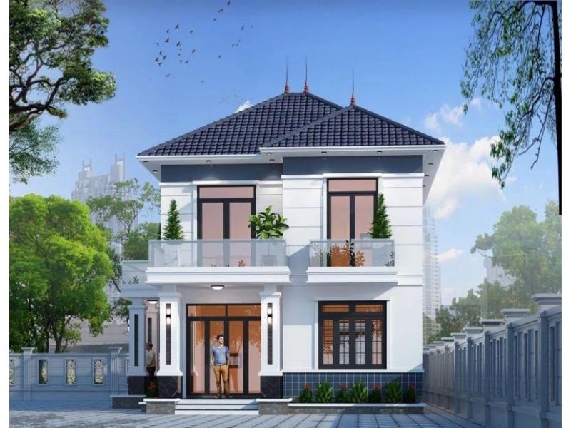 Mẫu nhà mái nhật 2 tầng 8x11 phù hợp với mọi gia đình ở quê 