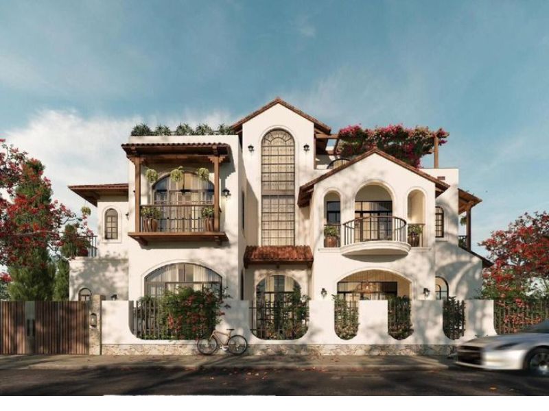 Thiết kế nhà địa trung hải sử dụng vật liệu khung sắt rèn tạo điểm nhấn trang trí nổi bật trên nền sơn trắng 