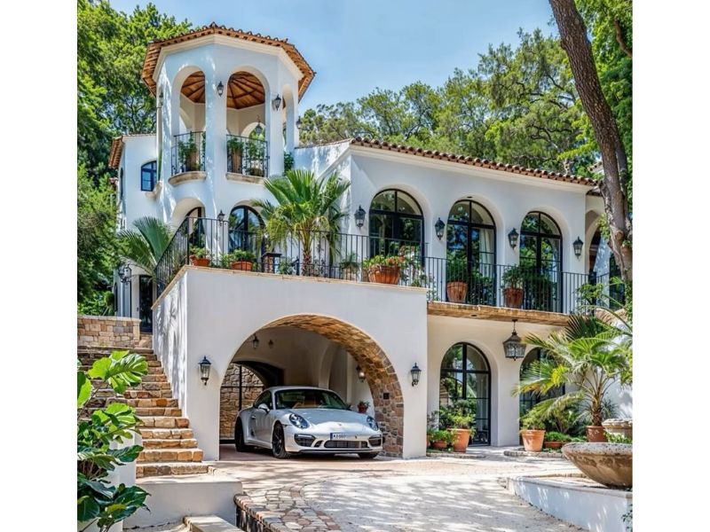 Nhà 3 tầng địa trung hải có khoảng sân vườn rộng thoáng đãng 