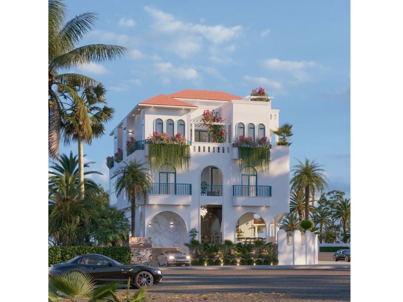 Nhà 3 tầng địa trung hải thiết kế tối giản 