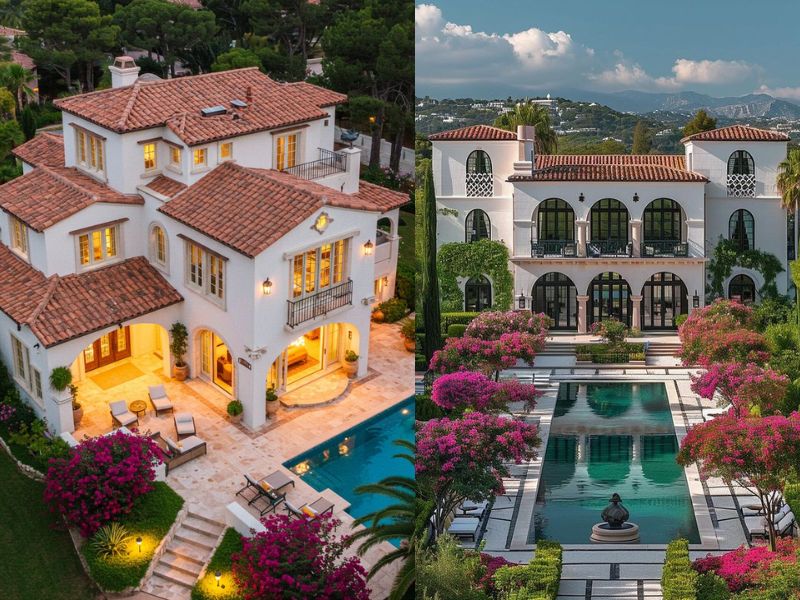 Mẫu nhà 3 tầng địa trung hải có bể bơi lớn trước nhà 