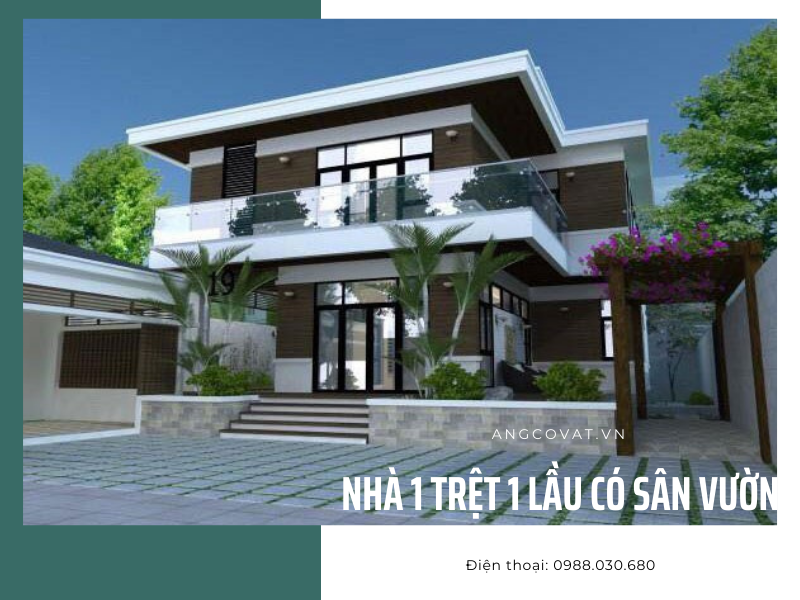 Thiết kế nhà vườn mái thái 1 trệt 1 lầu ở Phan Rang đẹp M343