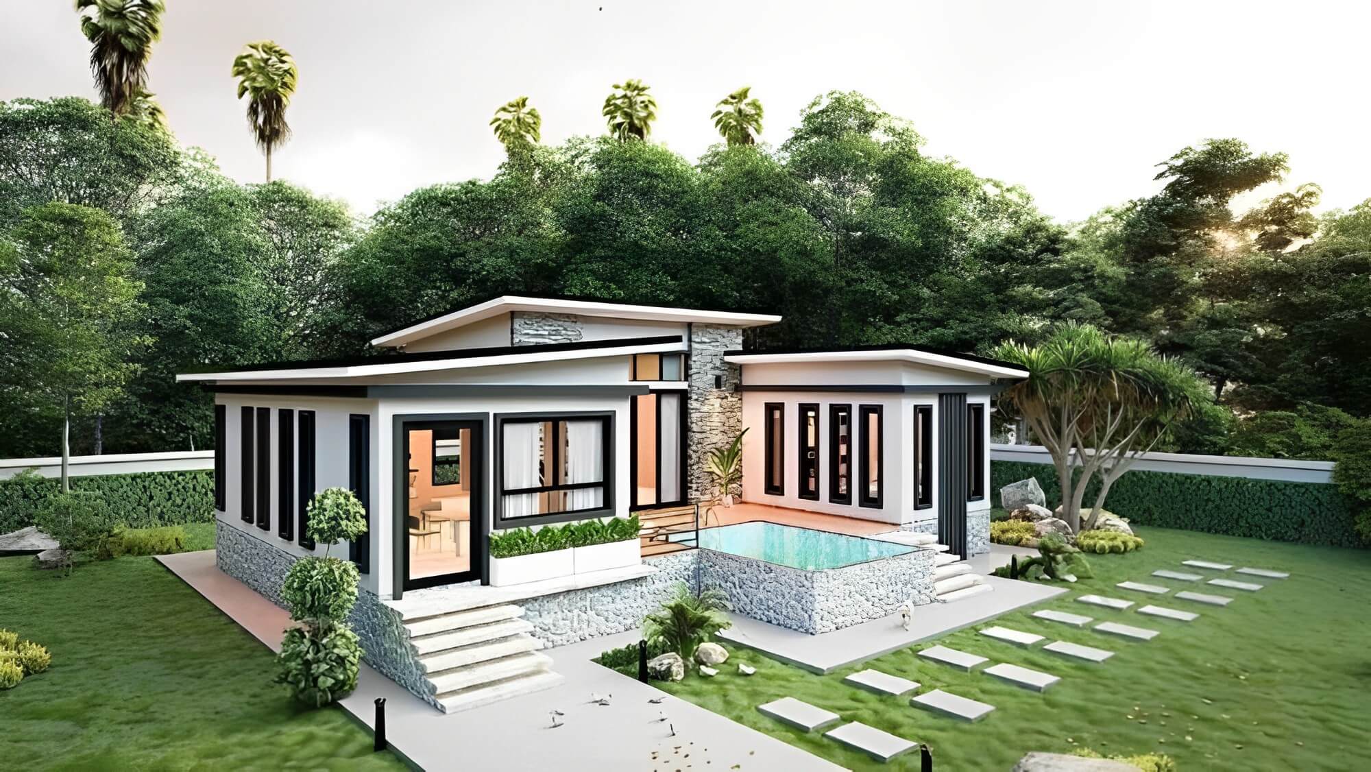 Mẫu nhà 1 tầng chữ l 100m2 giá rẻ đẹp 