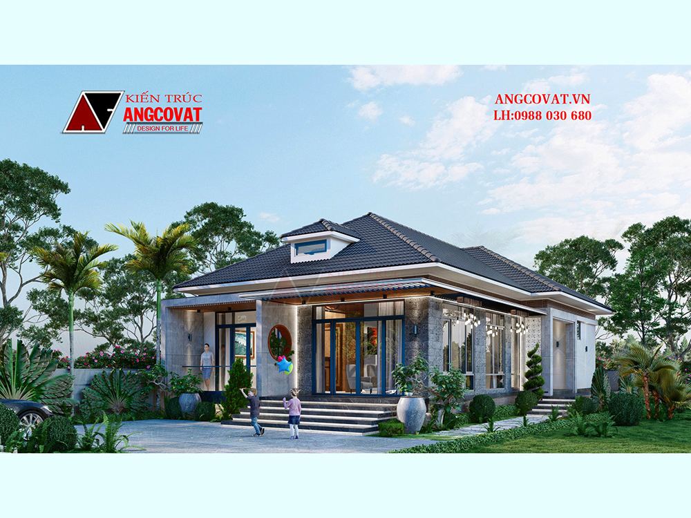 Mẫu nhà 1 tầng mái nhật 10x15m 3 phòng ngủ 1 phòng thờ tiện nghi