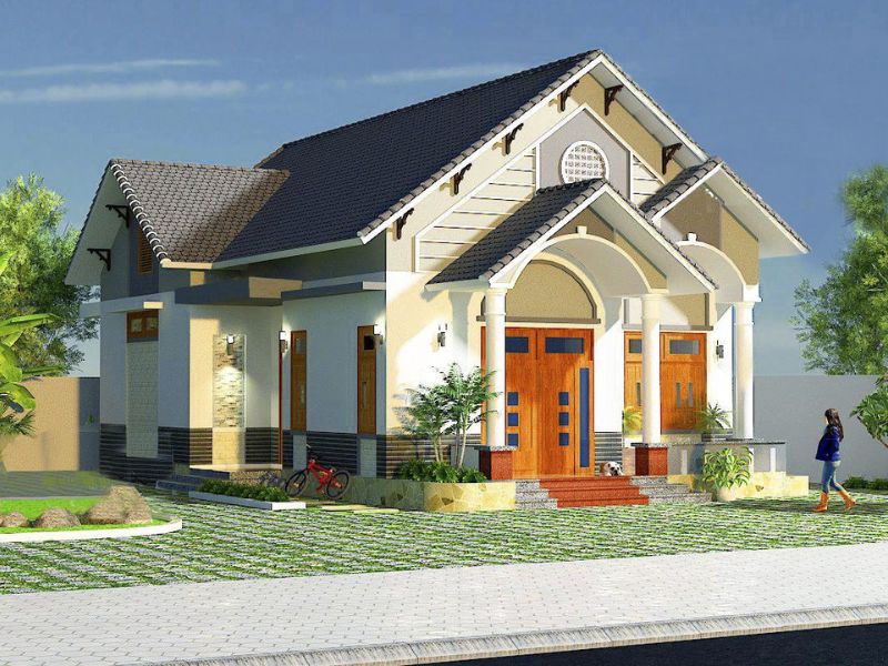 Tham khảo mẫu nhà mặt tiền 10m sâu 15m mái Thái màu xanh ghi trẻ trung kết hợp phong cách kiến trúc tân cổ điển sang trọng