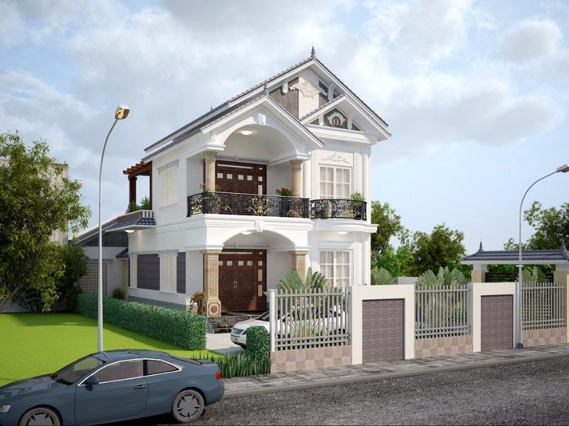 Chia sẻ thiết kế nhà 2 tầng mái Thái kết hợp hoàn hảo giữa chi tiết trang trí họa tiết tinh tế và đường nét thẳng khỏe khoắn đem đến vẻ ngoài thu hút, khẳng định vị thế cho gia chủ