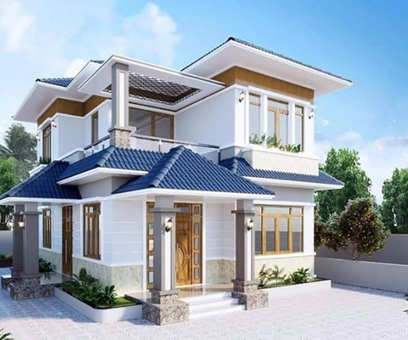 Thiết kế mẫu nhà mái Nhật 2 tầng 4 phòng ngủ rộng rãi cho gia đình đông thành viên