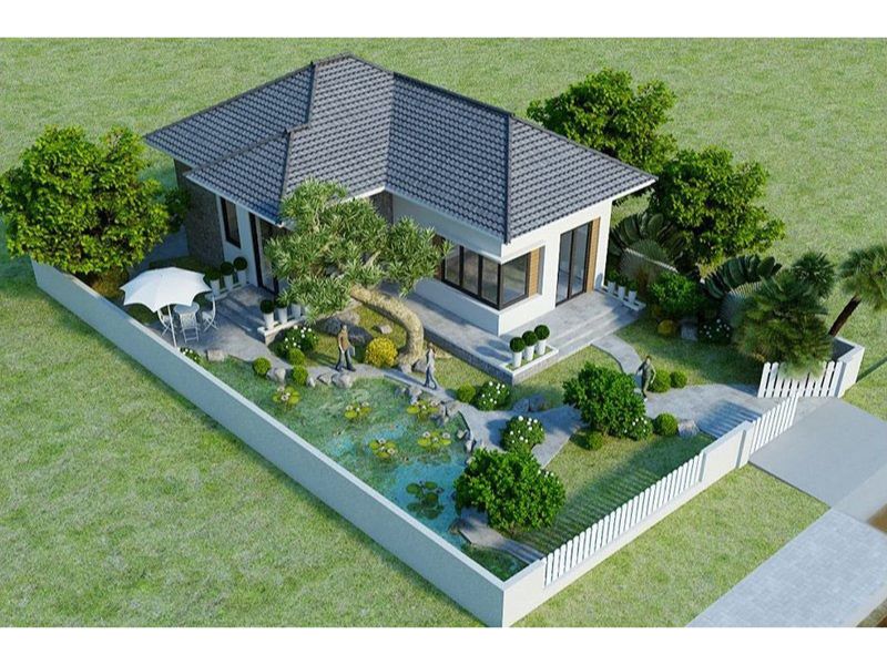 Mẫu nhà vườn dưới 1 tỷ mái Nhật sang trọng