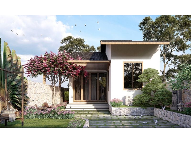 Thiết kế mẫu nhà vườn dưới 1 tỷ với hình khối đơn giản, vuông vức