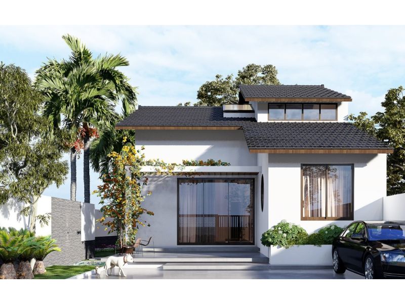 Mặt tiền trang trí đơn giản mà hiện đại của mẫu nhà vườn cấp 4 dưới 1 tỷ