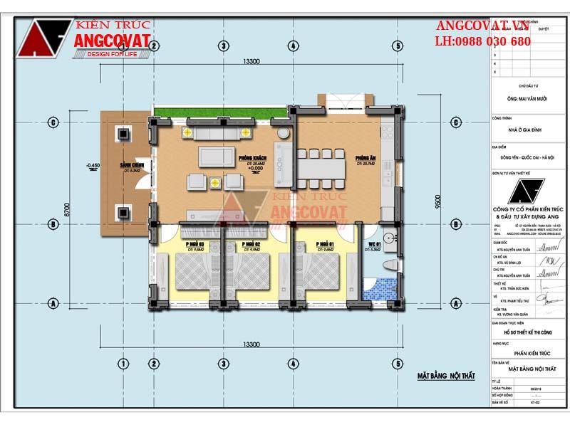Bố trí mặt bằng nhà 8x15m 3 phòng ngủ tiện nghi