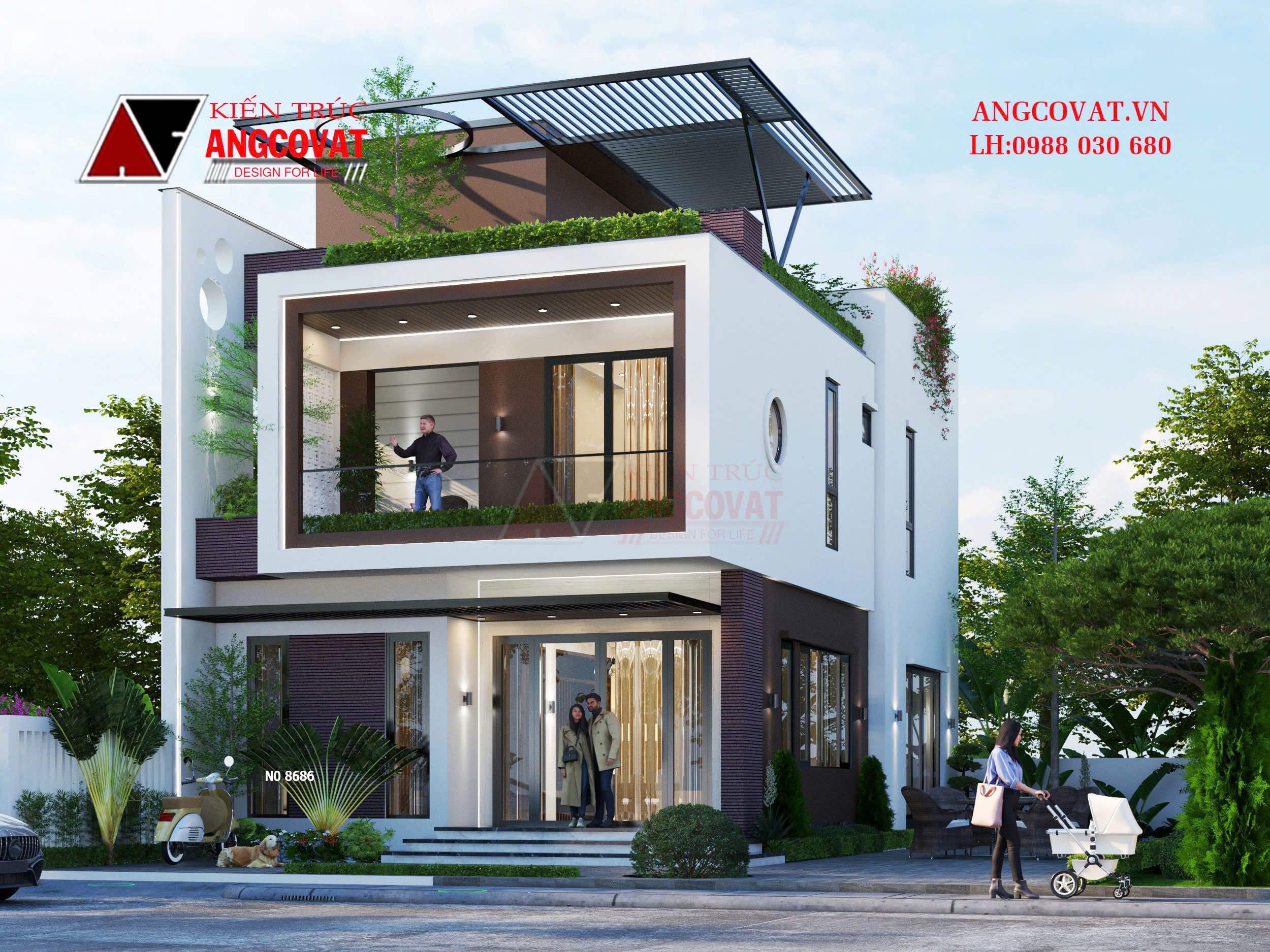 Hình khối vuông, vức hiện đại trong mẫu nhà 8x15m 