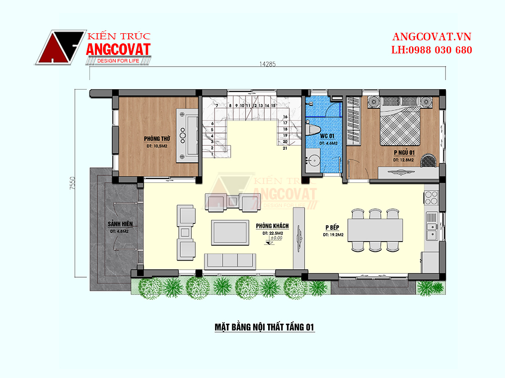 Mặt bằng tầng 2 của mẫu nhà 8x15m 4 phòng ngủ hiện đại 