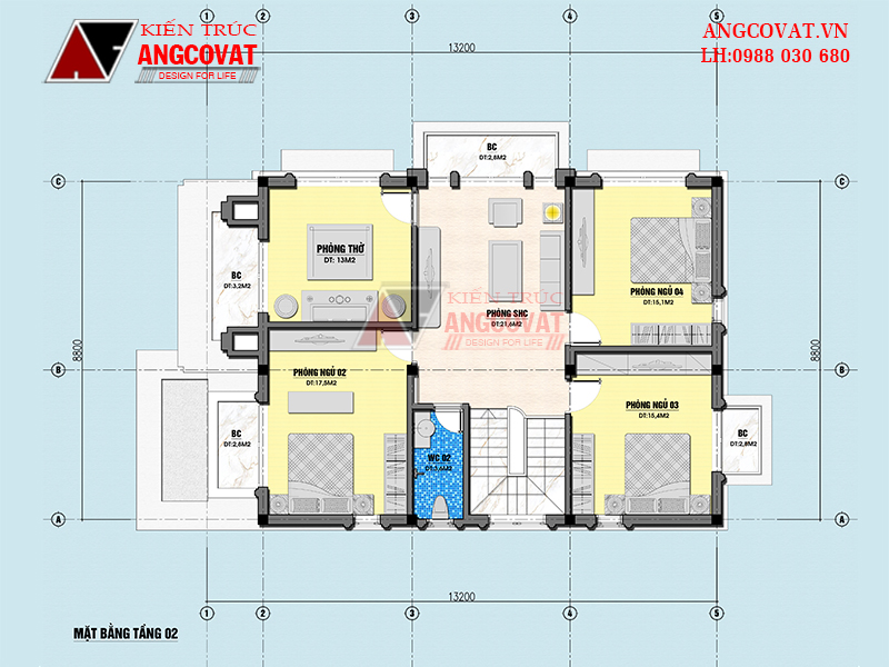 Công năng tầng 2 của mẫu nhà 8x15m 2 tầng 