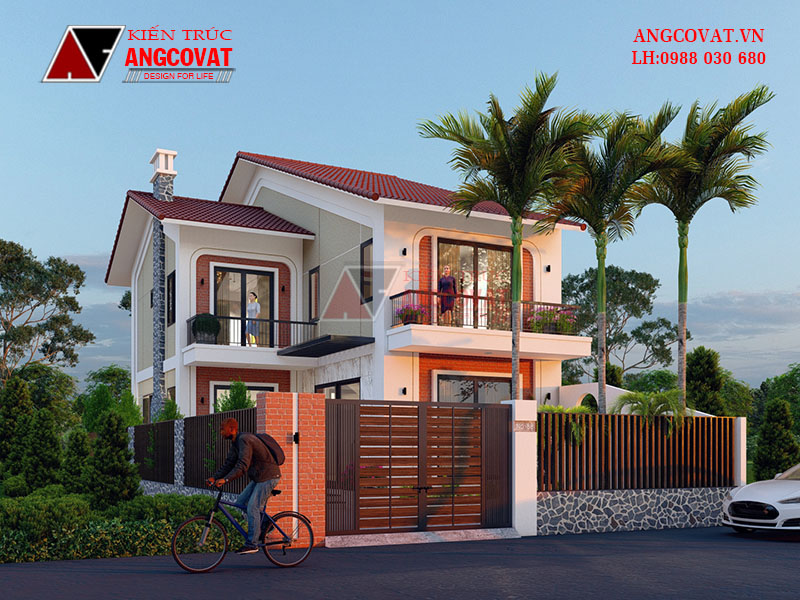 Xây nhà 2 tầng 8x15m mái ngói đỏ truyền thống