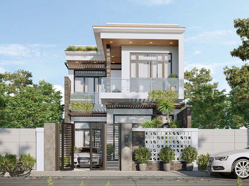 Thiết kế nhà 8x15m 2 tầng mái bằng hiện đại 