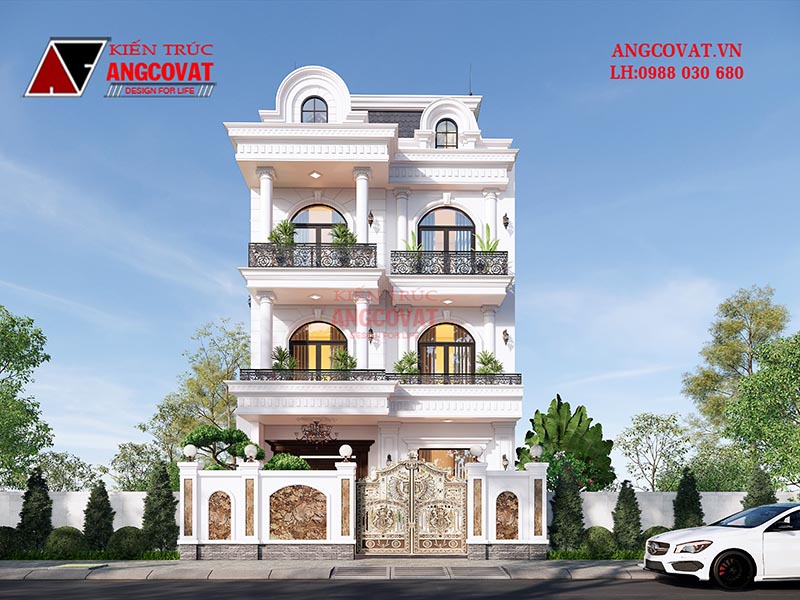 Ngoại thất sang trọng của mẫu nhà 8x15 3 tầng tân cổ điển