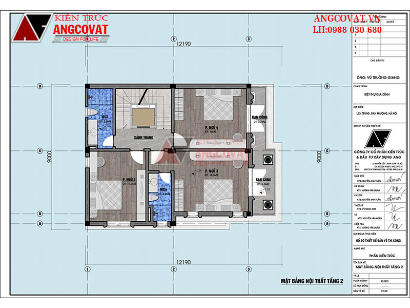 Nội thất tầng 2 nhà 8x15m 3 tầng 5 phòng ngủ 1 phòng thờ