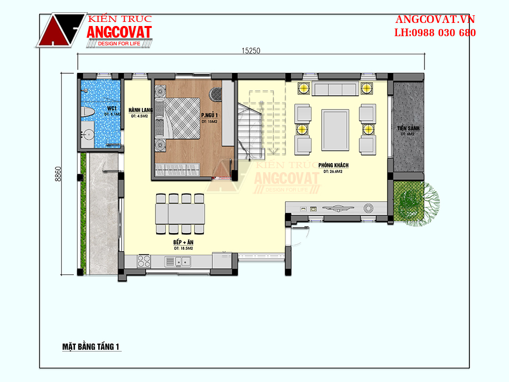 Mặt bằng nhà 8x15m tầng 1