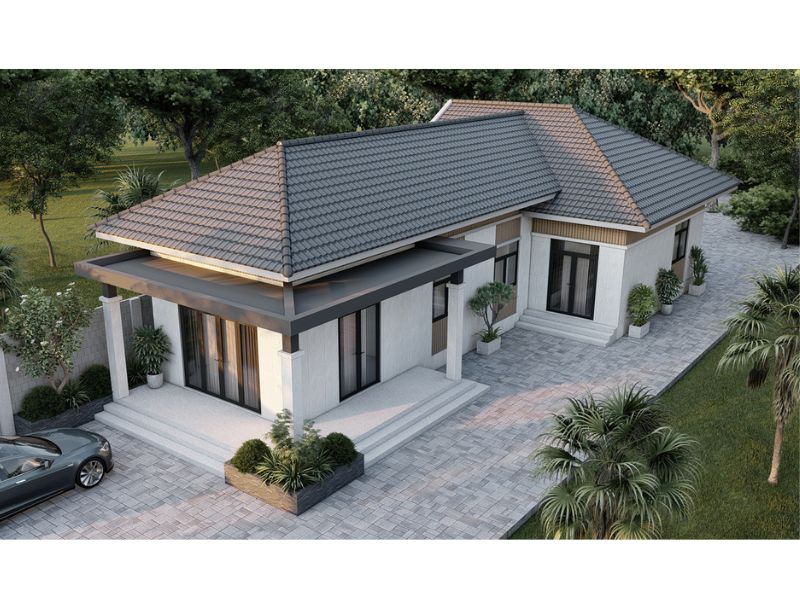 Tham khảo mẫu nhà 1 tầng mái Nhật chữ L ngân sách 1 tỷ rưỡi