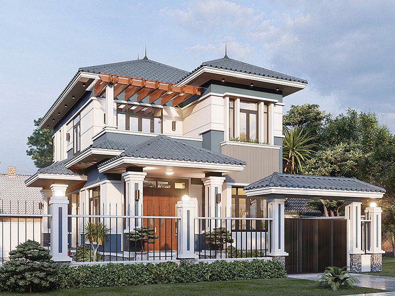 Mẫu nhà 1 tỷ rưỡi 2 tầng mái Nhật hiện đại
