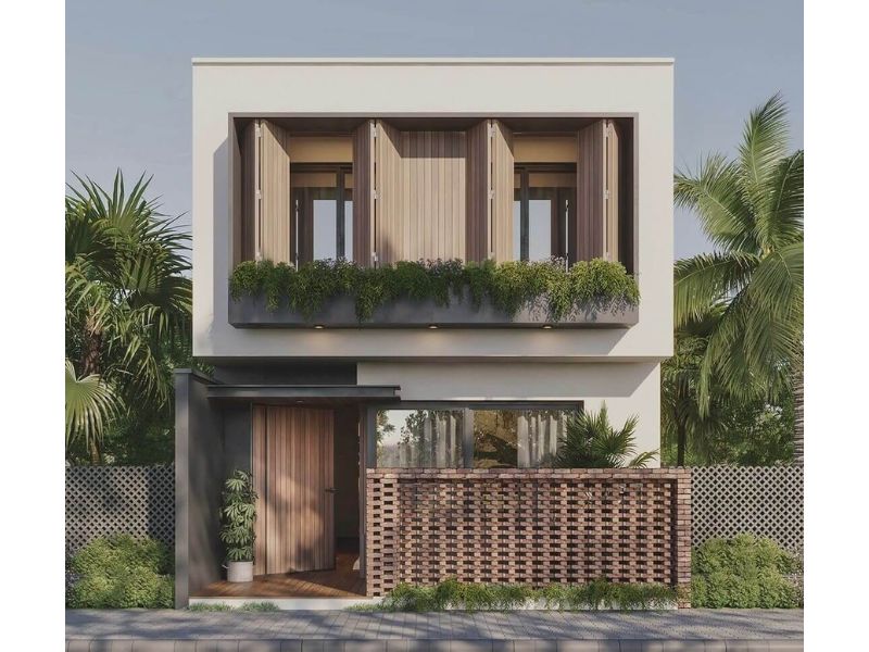 Kiến trúc hiện đại với hình khối đơn giản được sử dụng cho mẫu thiết kế nhà 2 tầng mặt tiền 9m 