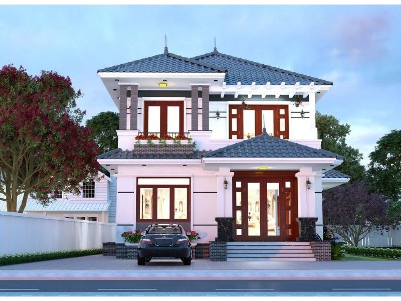 Mẫu nhà 2 tầng mặt tiền 9m phù hợp cho mọi gia đình ở quê
