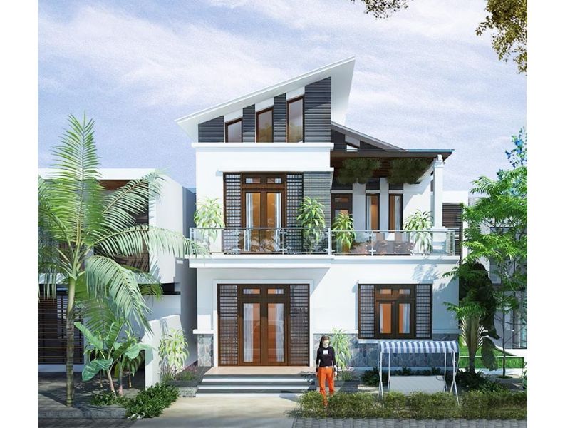 Hình khối hiện đại của mẫu nhà 2 tầng mặt tiền 9m 