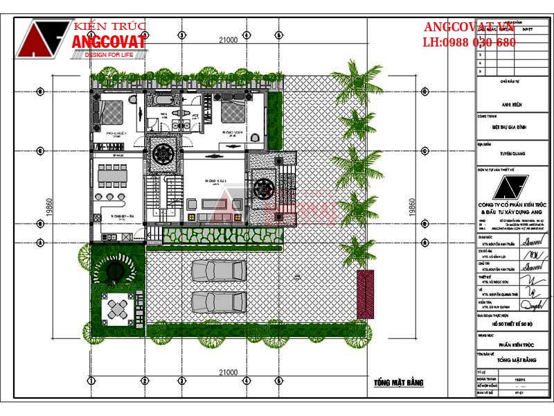 hình ảnh tổng mặt bằng thiết kế nhà vườn 2 tầng mái thái mặt tiền 12m