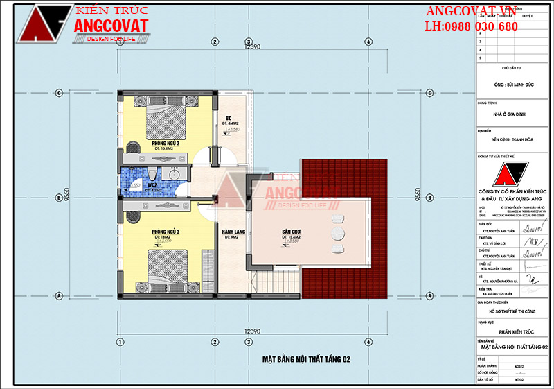 thiết kế mặt bằng nhà 2 tầng mái thái 8x12 3 phòng ngủ 1 phòng khách