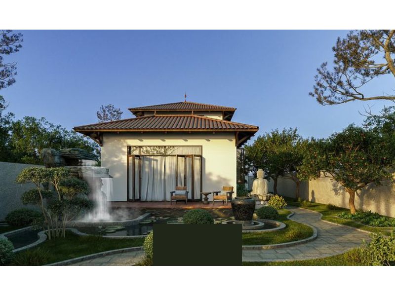 Nhà 1 tầng indochine thiết kế hệ thống cửa kính lớn tối ưu ánh sáng