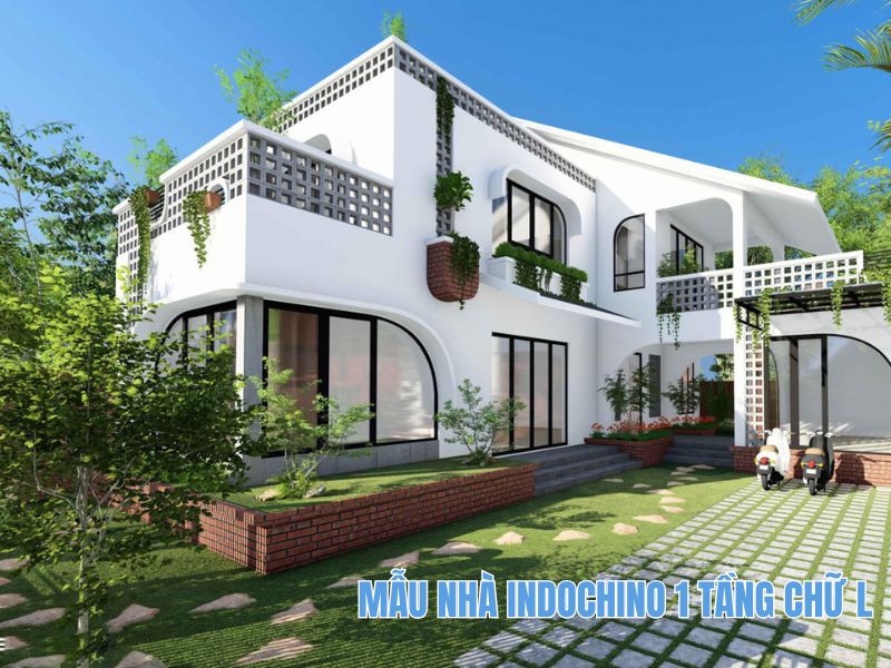 Xây nhà indochine 1 tầng hình chữ L độc đáo