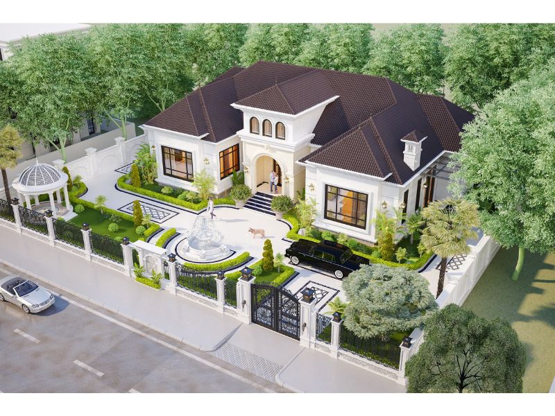 Khuôn viên biệt thự nhà 1 tầng indochine toát lên vẻ đẹp sang trọng và đẳng cấp