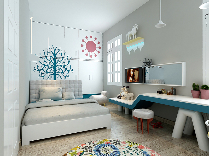 Thiết kế nội thất hình học trong căn phòng ngủ