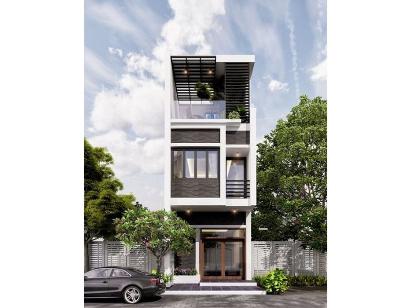Thiết kế nhà phố tại Đà Nẵng với đường nét đơn giản và hình khối vuông vức, rõ ràng