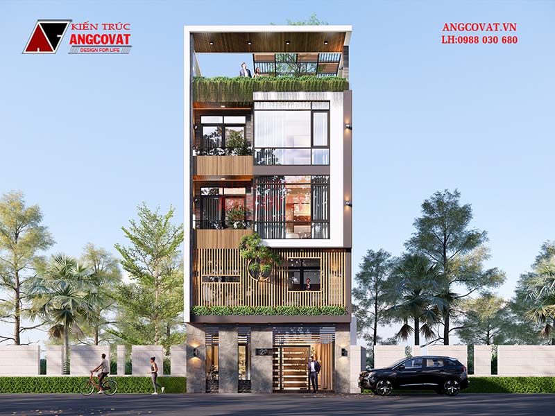 Bản vẽ thiết kế nhà phố 5 tầng 70m2 mái bằng tại Đà Nẵng