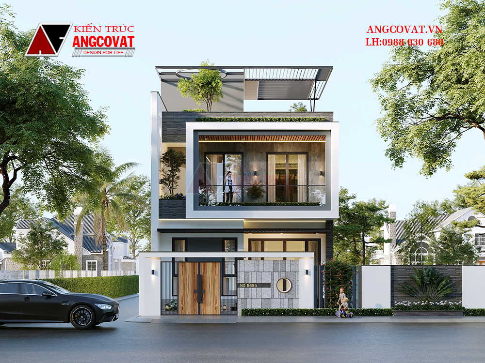 Thiết kế nhà phố sử dụng hình khối vuông vức, linh hoạt toát lên vẻ ngoài hiện đại phù hợp với thành phố năng động như Đà Nẵng