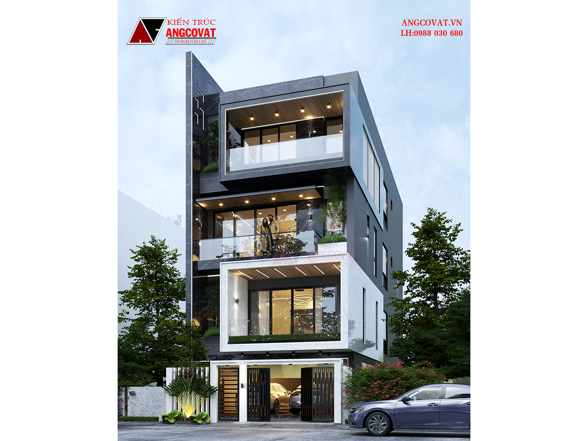 Phối cảnh ngoại thất sang trọng, hiện đại của thiết kế nhà phố 7x20m tại Đà Nẵng